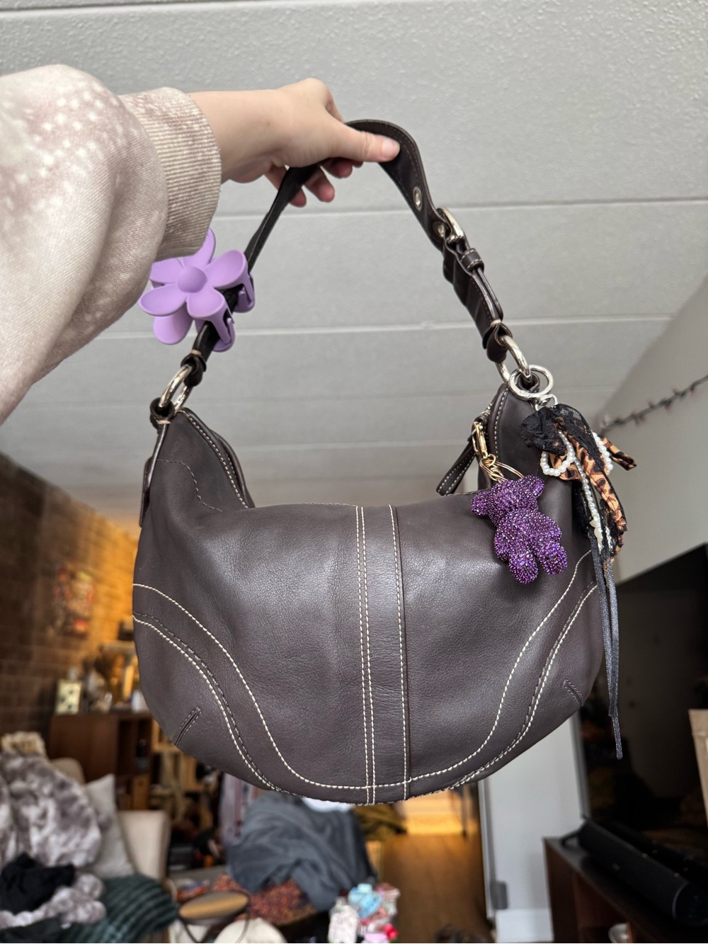Coach Dark Brown Leather Hobo Shoulder Bag